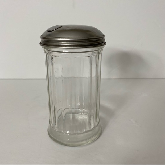 Vintage Ribbed Glass Restaurant Diner Style Sugar Dispenser Shaker Chrome Top